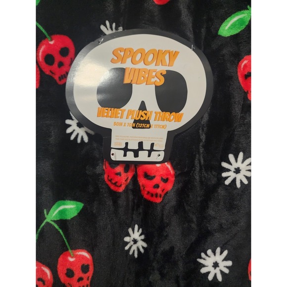 Halloween Summerween Cherry Skull Calavera Throw Blanket Velvet Plush Fleece - Picture 2 of 3